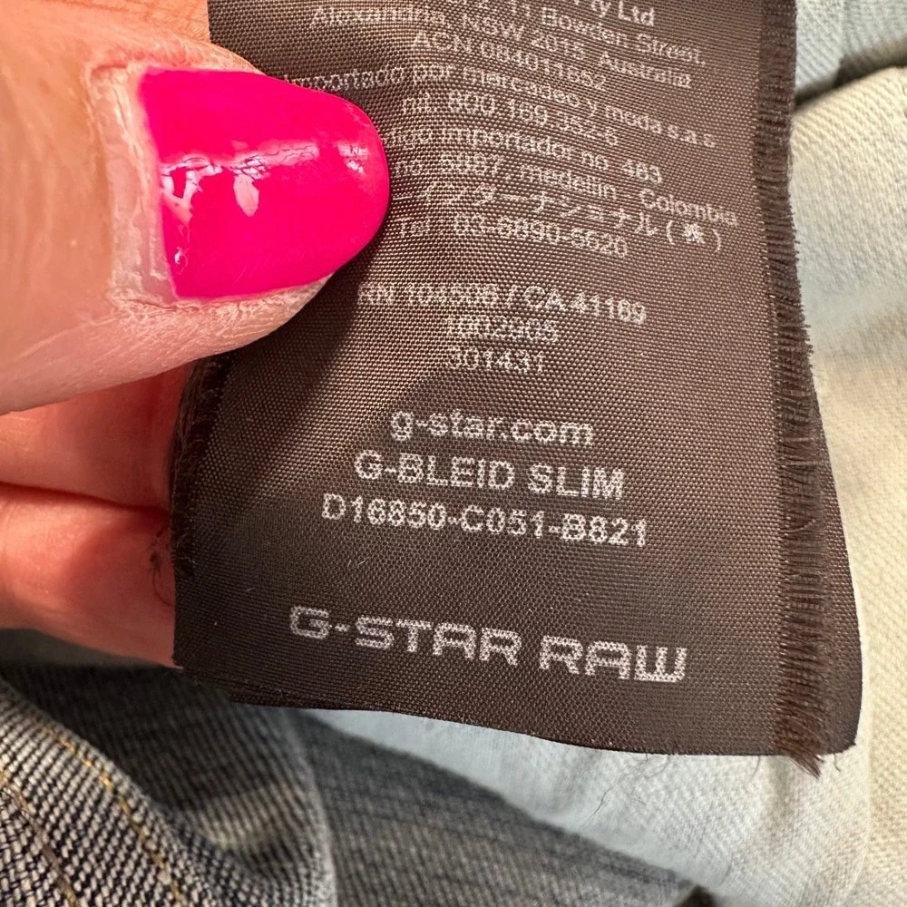 G-Star Raw 3301 Slim‎ Jeans Mens 35 Blue Medium Wash Distressed Denim Button Fly